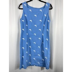 Tommy Hilfiger Vintage Blue Dolphin Embroidered Cotton Shift Dress Womens 12